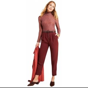 Anthropologie Sasha Button Fly Tapered Trousers in Wine